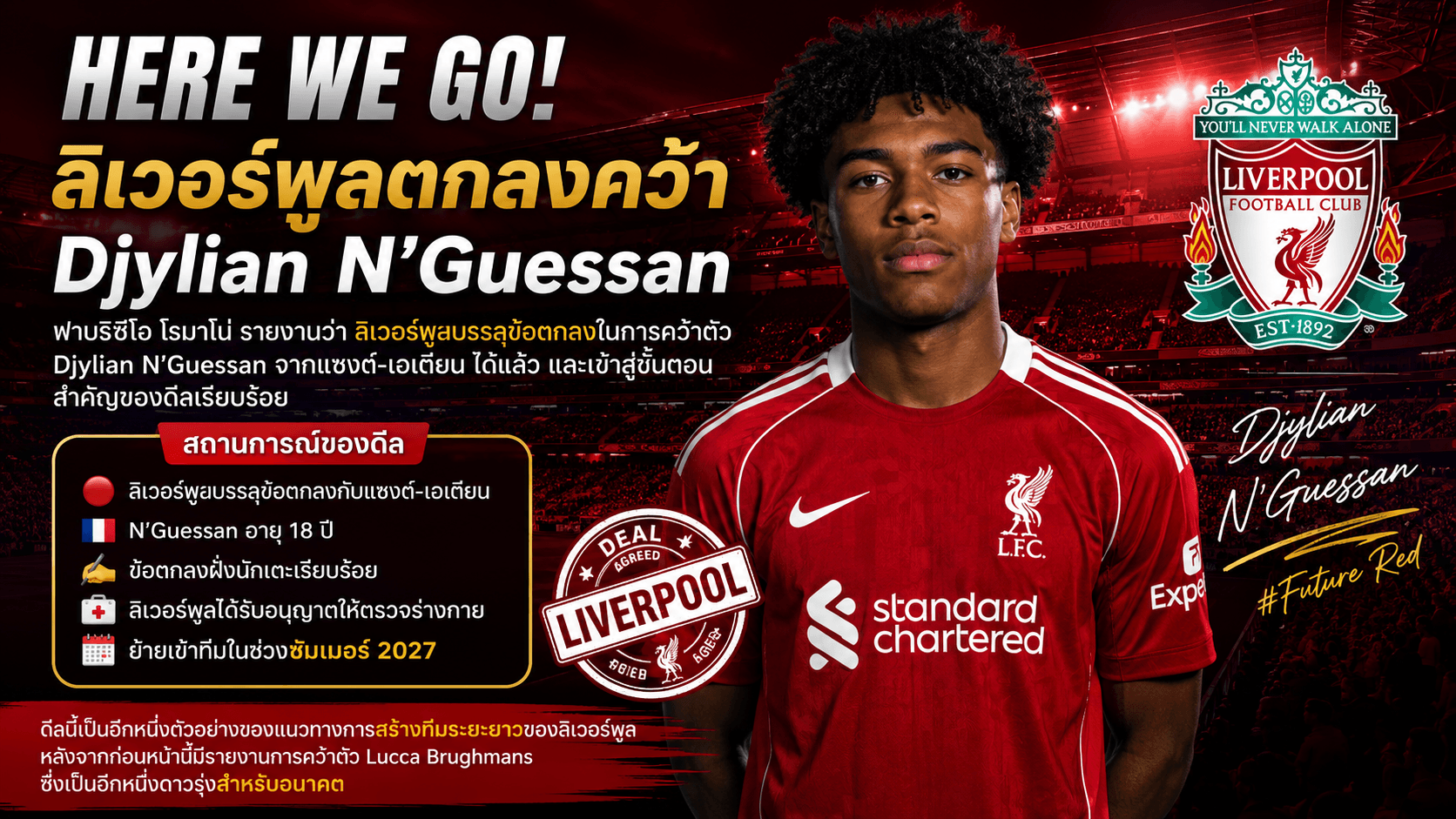 HERE WE GO! ลิเวอร์พูลตกลงคว้า Djylian N'Guessan